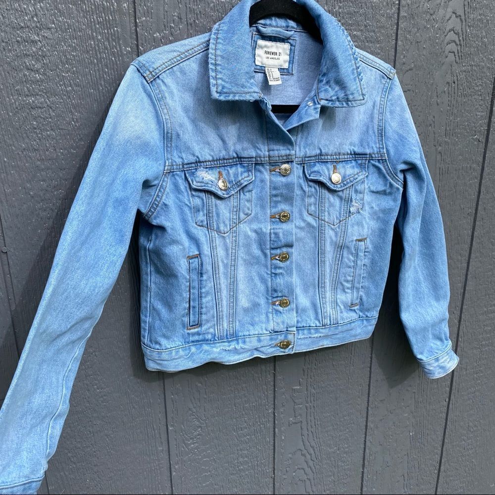 Forever 21 Distressed Jean Jacket S
